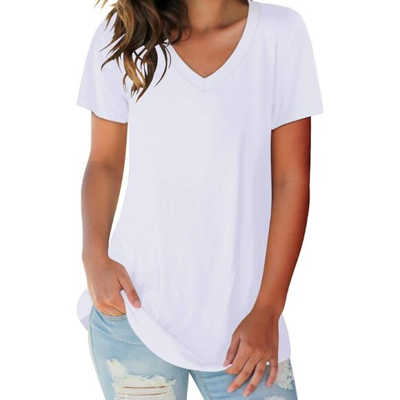 1-Pack Women's Soft Basic V-Neck Short Sleeve Shirts ( Plus Sizes Available ) - Picture 6 of 12